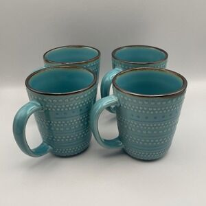 NEW American Atelier Tallulah Turquoise Dot Pattern Ceramic Coffee Mugs Set of 4